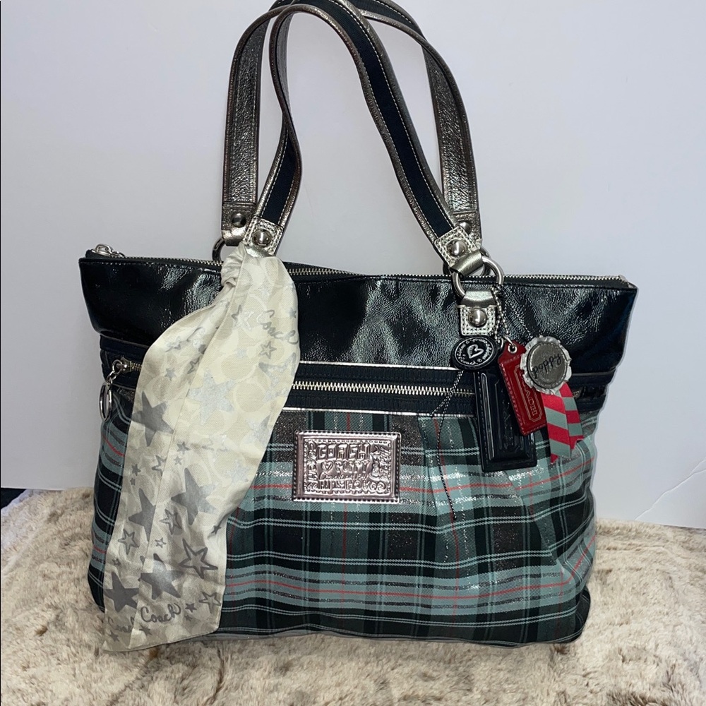 Coach Poppy ‘Glam’ Tartan Plaid Shoulder Tote